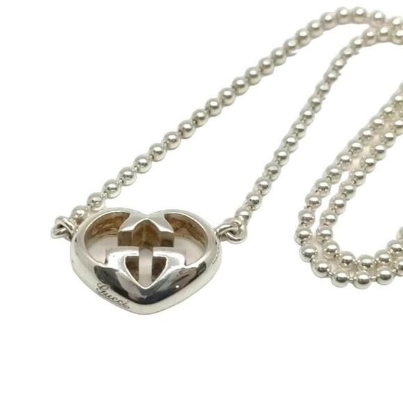 GUCCI Interlocking G Heart Silver 925 Pendant Necklace 16" - Picture 1 of 11
